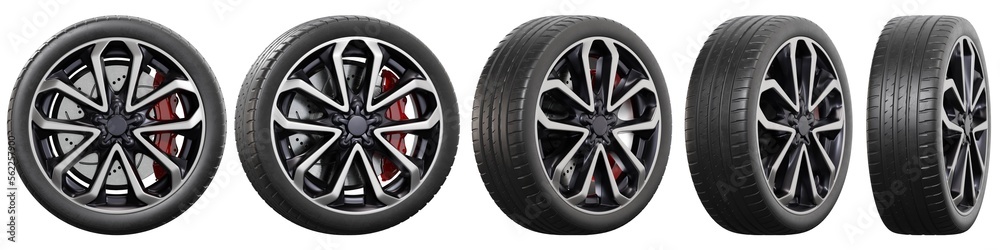 Realistic car wheel on white background in high resolution.