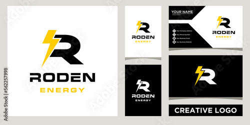 Initial Letter R Electric Logo icon design Template with business card design