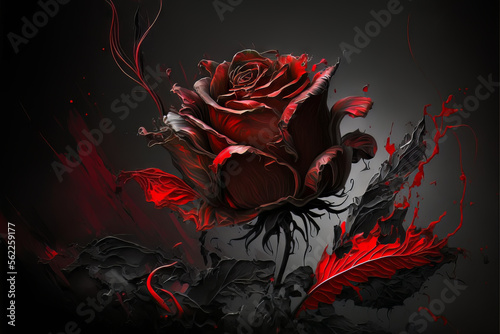 Valentines Day gothic rose romance inspired cinematic holiday with room for copy / print space love star crossed dark with deep passionate red