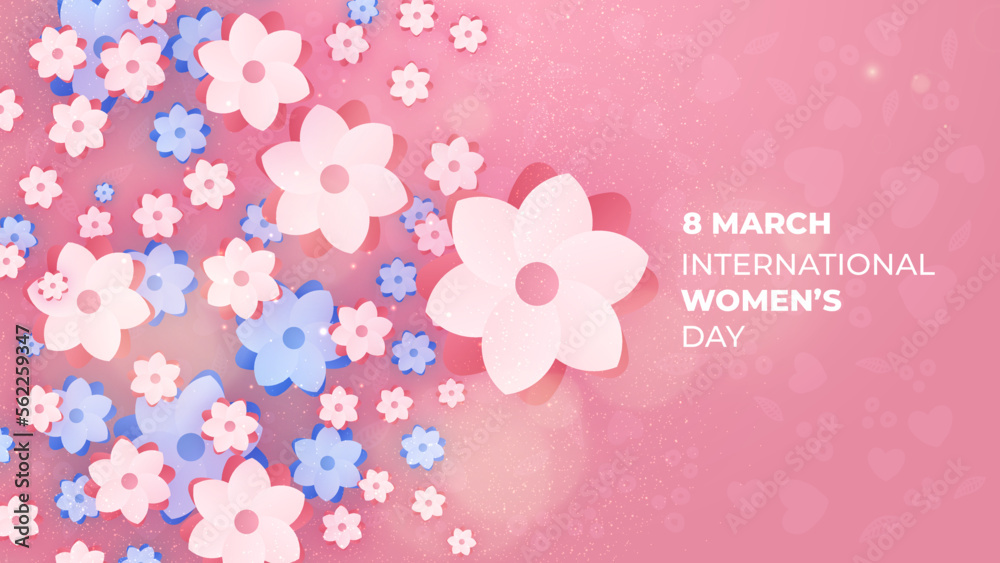International Women's Day 8 march with frame of flower and leaves , Paper art style. International Women's Day 8 march with frame of flower and leaves , Paper art style.