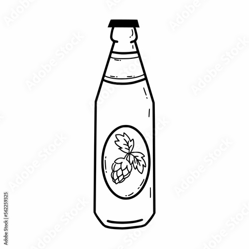 Glass bottle with beer. Cold alcoholic drink. Vector doodle illustration. A sketch.
