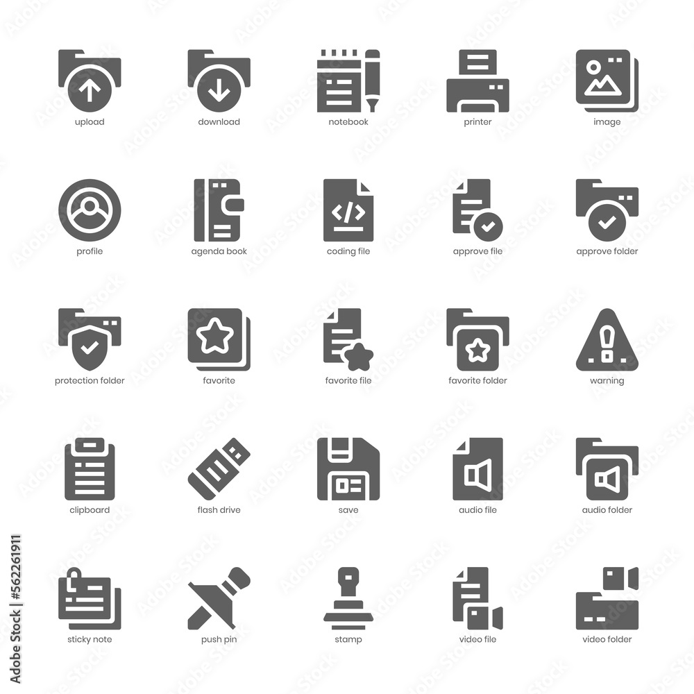 File and Document icon pack for your website, mobile, presentation, and logo design. File and Document icon glyph design. Vector graphics illustration and editable stroke.