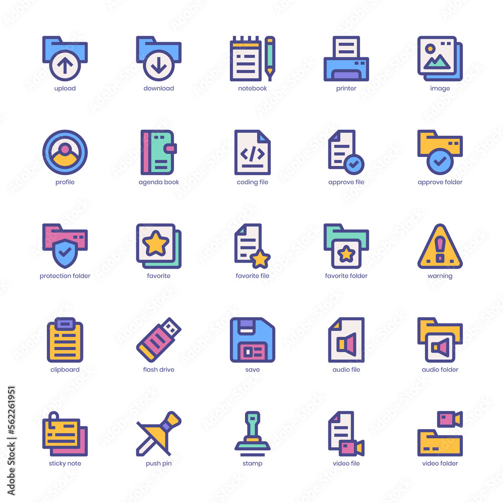 File and Document icon pack for your website, mobile, presentation, and logo design. File and Document icon filled color design. Vector graphics illustration and editable stroke.