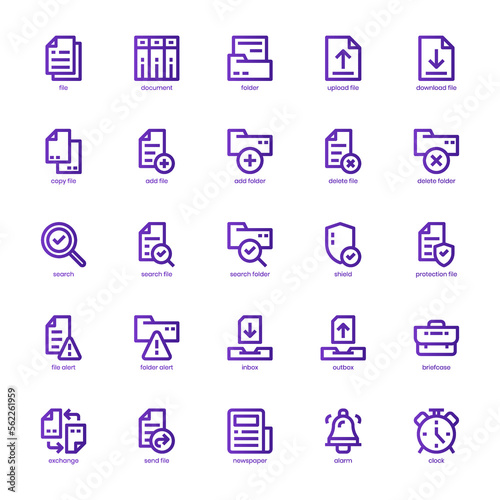 File and Document icon pack for your website, mobile, presentation, and logo design. File and Document icon basic line gradient design. Vector graphics illustration and editable stroke.