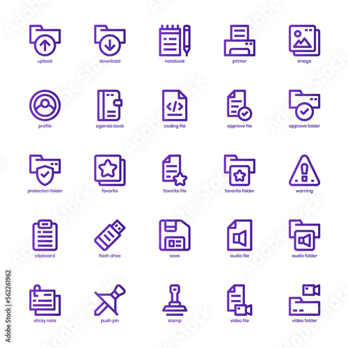 File and Document icon pack for your website, mobile, presentation, and logo design. File and Document icon basic line gradient design. Vector graphics illustration and editable stroke.