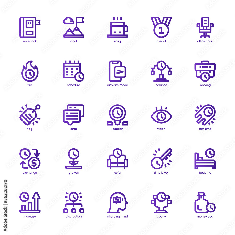 Productivity icon pack for your website, mobile, presentation, and logo design. Productivity icon basic line gradient design. Vector graphics illustration and editable stroke.