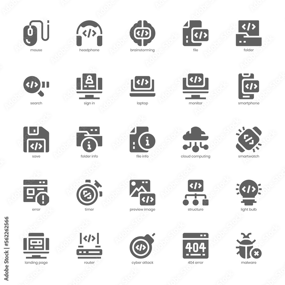 Programming icon pack for your website, mobile, presentation, and logo design. Programming icon glyph design. Vector graphics illustration and editable stroke.