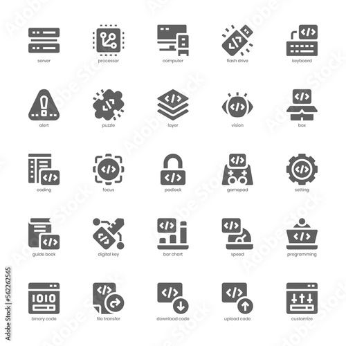 Programming icon pack for your website, mobile, presentation, and logo design. Programming icon glyph design. Vector graphics illustration and editable stroke.