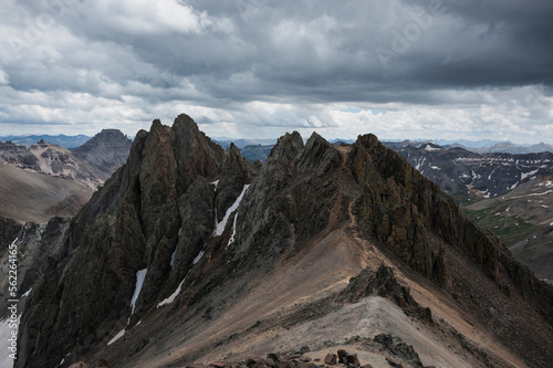 View of Lavender Col from southeast couloir on Mt. Sneffels (14150 ft), San Juan mountains, Colorado, USA