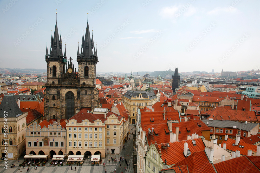View over the Old Town Square and the Tyn Church, Stare Mesto, Prague, Czech Republic. View over the Old Town Square and the Tyn Church, Stare Mesto, Prague, Czech Republic.