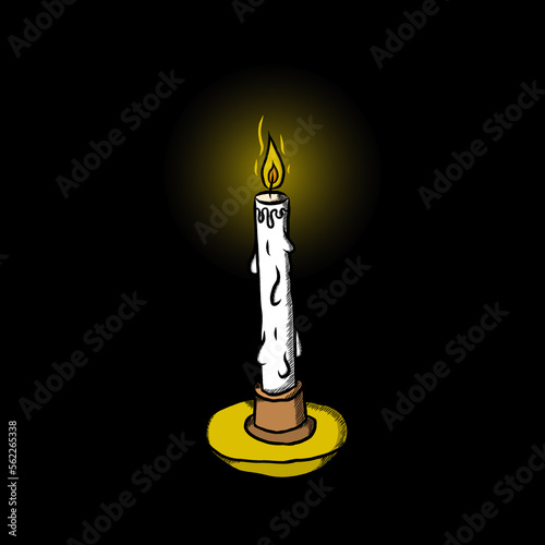 Candle Bright Logo Hand Drawn Vector Conceptual. Candlelight Icon Logo Concept. Candle For Religion Worship
