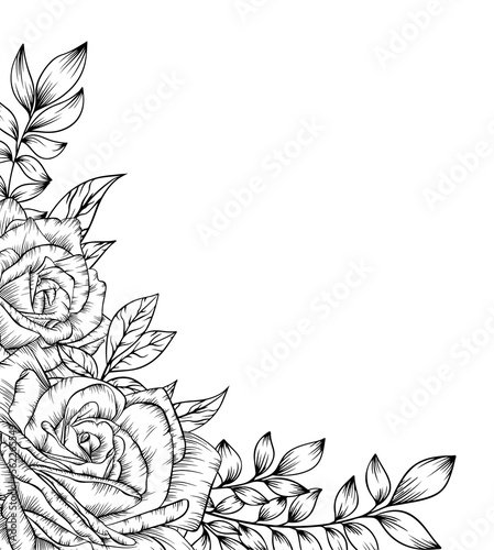 outline rose flower frame border decoration