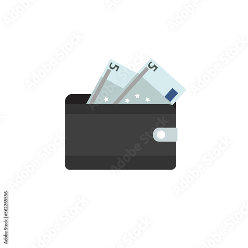 Leather wallet with euro banknote. Business concept. Flat vector illustration.