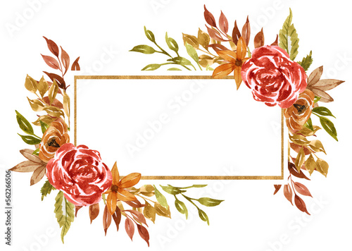 autumn flower watercolor frame decoration