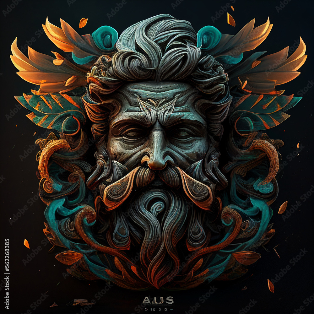 Portrait of Zeus, Statue of Zeus, god statue, greek god zeus Stock