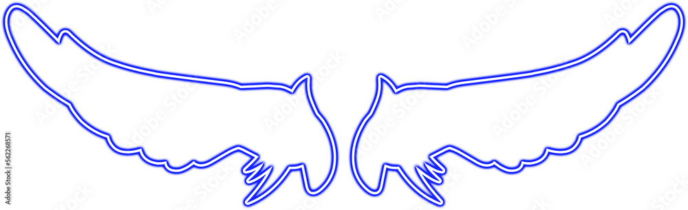 Fototapeta premium Blue neon wing outline. neon wing line art. Wing element. neon wing illustration