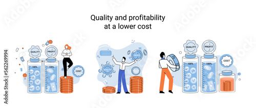 Quality and profitability at lower cost. Salary increase metaphor, profit margin. Earn on business inflation, investment, developing, coordinating sales. Management optimization of business processes