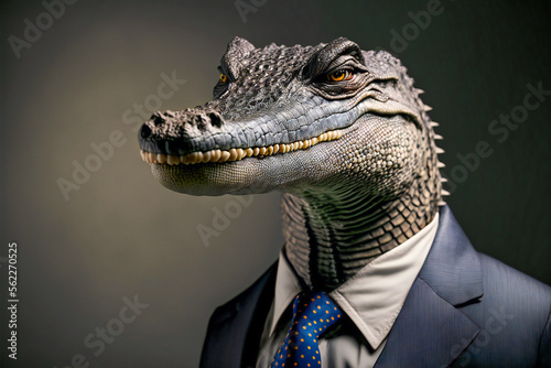 Alligator in a business suit with big scary smile