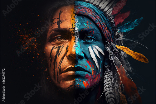 Portrait abstrait d'un autochtone de la communauté amérindienne, Generative AI photo