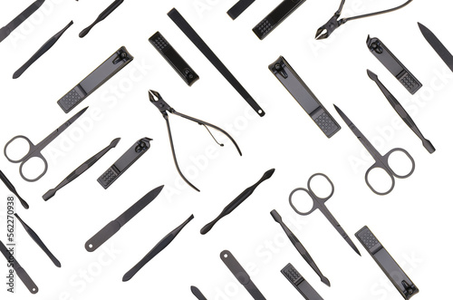  manicure set. Manicure accessories black color set isolated on white background.Manicure and pedicure equipment.Spa and beauty concept