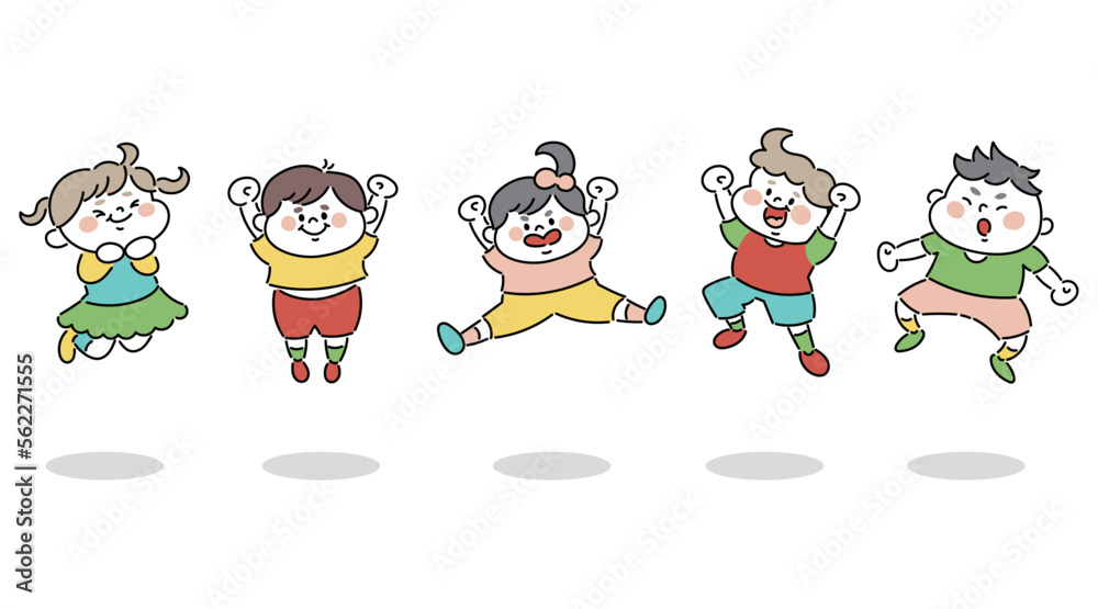 Fototapeta premium ジャンプするかわいい子供たちのイラスト素材