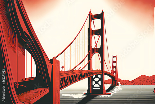 golden gate bridge in red. Generative AI.