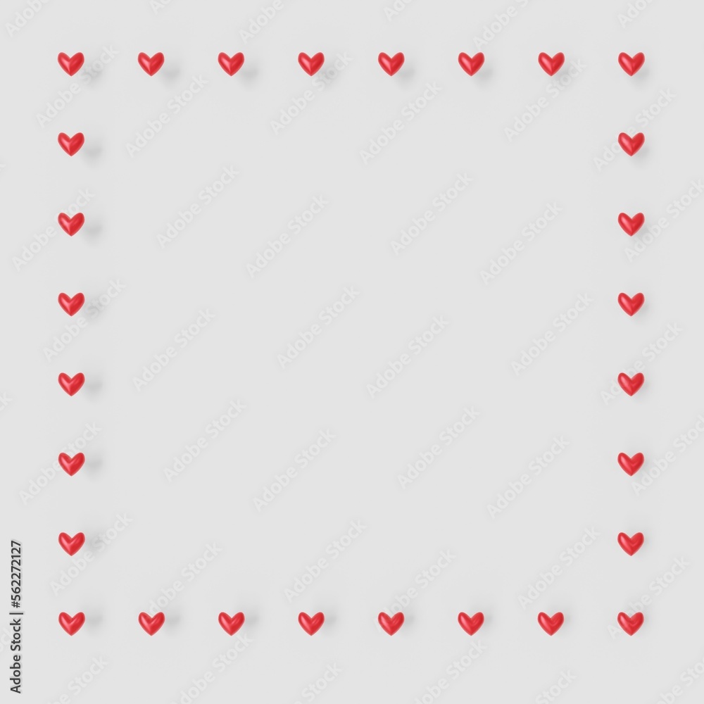Valentine's Day Background Frame with gold hearts (3D Rendering)