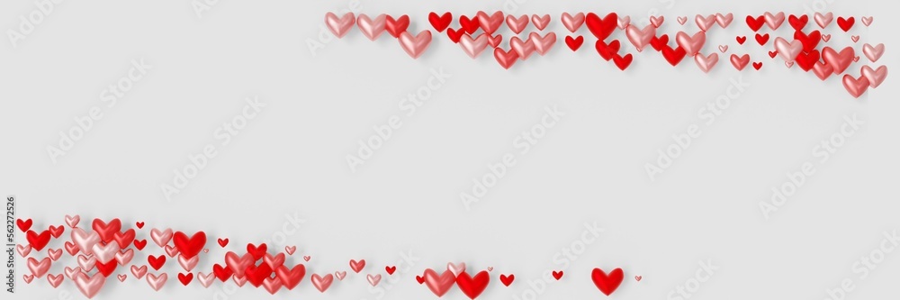 Valentine's Day Background Frame with red and pink hearts  (3D Rendering)
