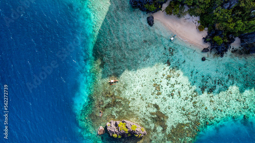 Overhead Aerial of Reef In Crystal Clear WaterIn El Nido, Palawan, Philippines