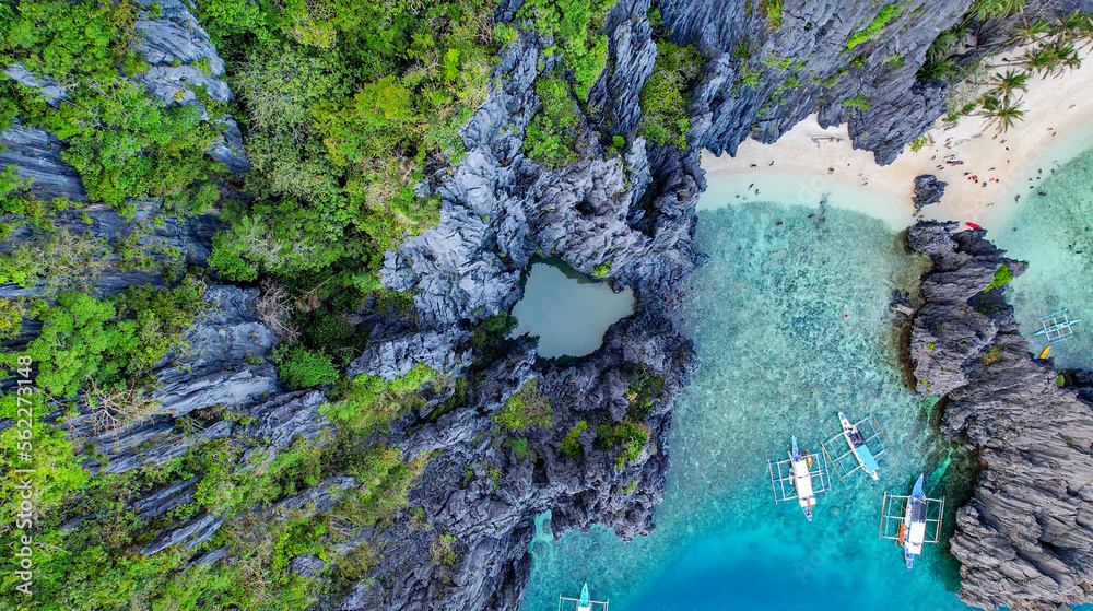 Drone Aerial of The Secret Lagoon In El Nido, Palawan, Philippines Drone Aerial of The Secret Lagoon In El Nido, Palawan, Philippines