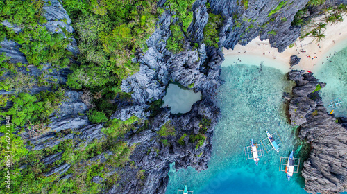 Schilderij op canvas Drone Aerial of The Secret Lagoon In El Nido, Palawan, Philippines