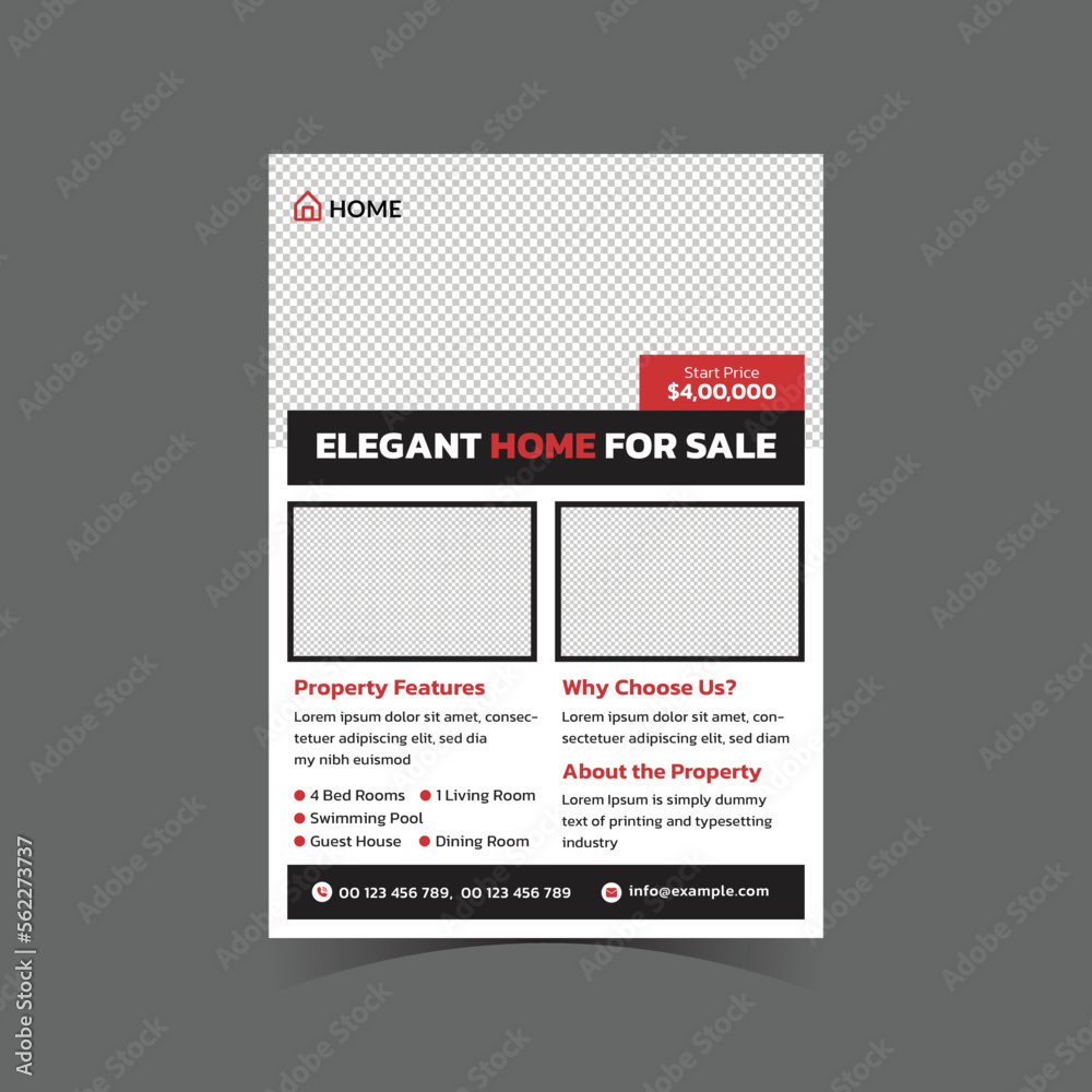 Naklejka premium Red and black flyer design, Professional home sale flyer design template, corporate real estate flyer design, Real Estate Agency Flyer Template Design