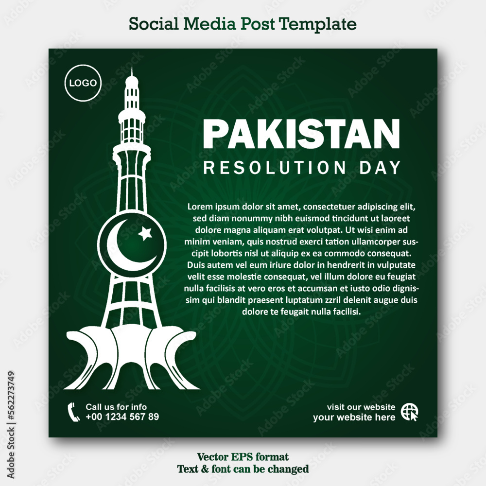 pakistan resolution day social media post template banner poster vector ilustration design