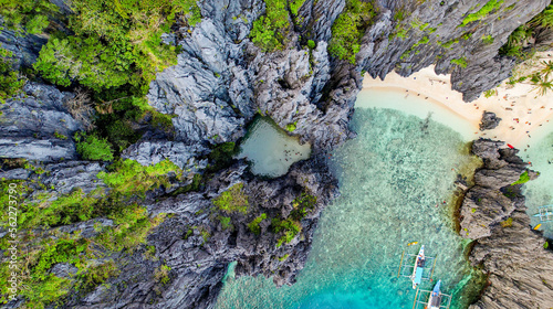 Amazing Drone Aerial of The Secret Lagoon In El Nido, Palawan, Philippines