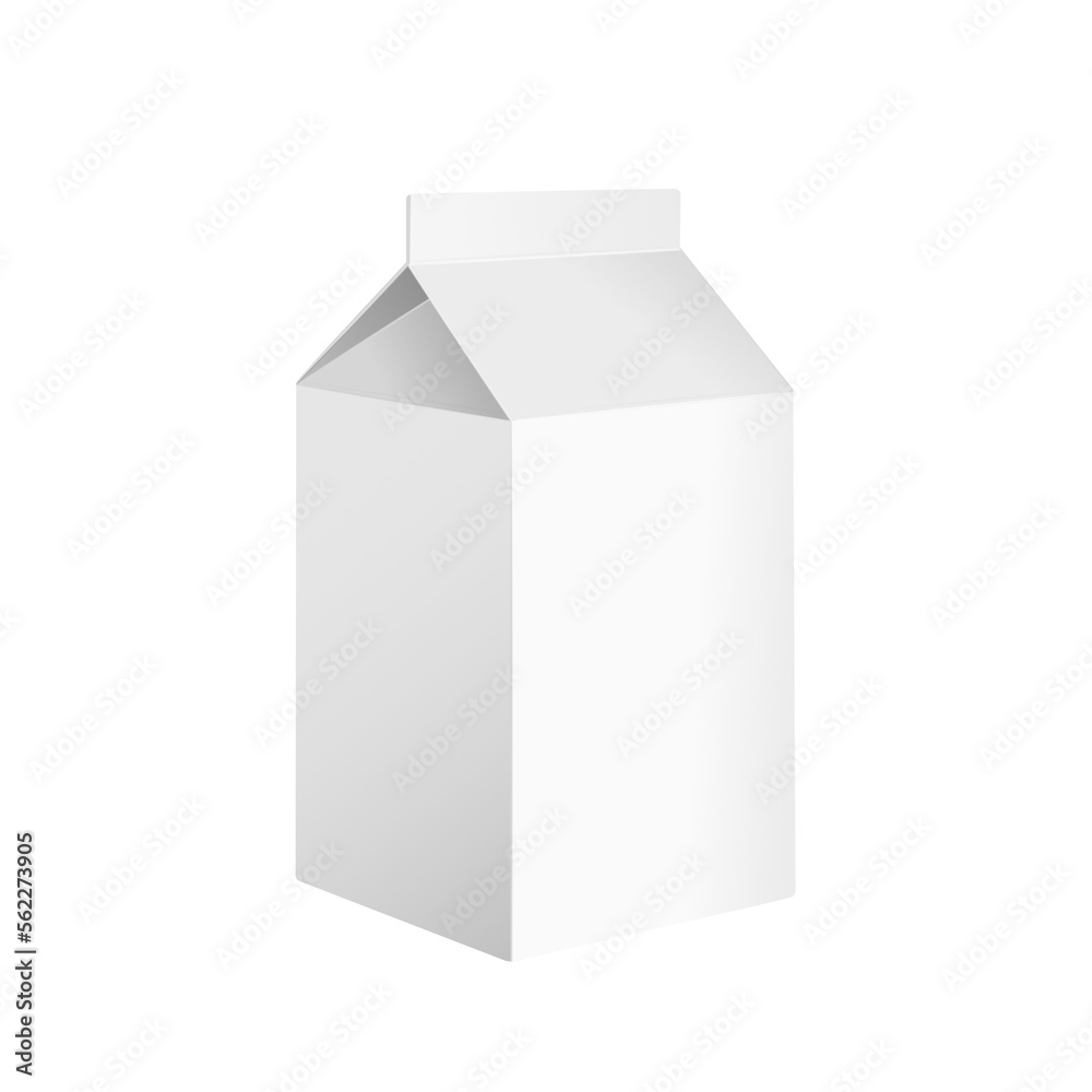 Karton na mleko, sok, napój roślinny lub inny. Białe kartonowe opakowanie. Wzór pudełka do wykorzystania w wizualizacji projektu. - obrazy, fototapety, plakaty 