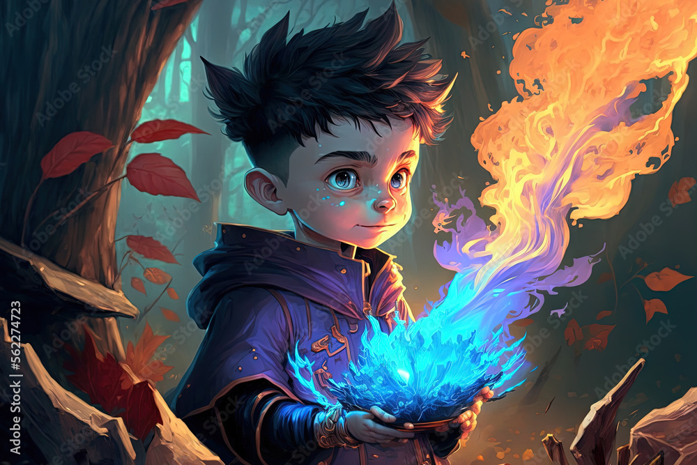 The boy performs magic. Game art; fantasy. Character. casual art. Generative AI The boy performs magic. Game art; fantasy. Character. casual art. Generative AI