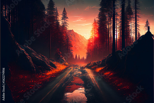 Country road in the forest ...