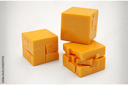 Cheddar cheese cubes set apart on white. Generative AI