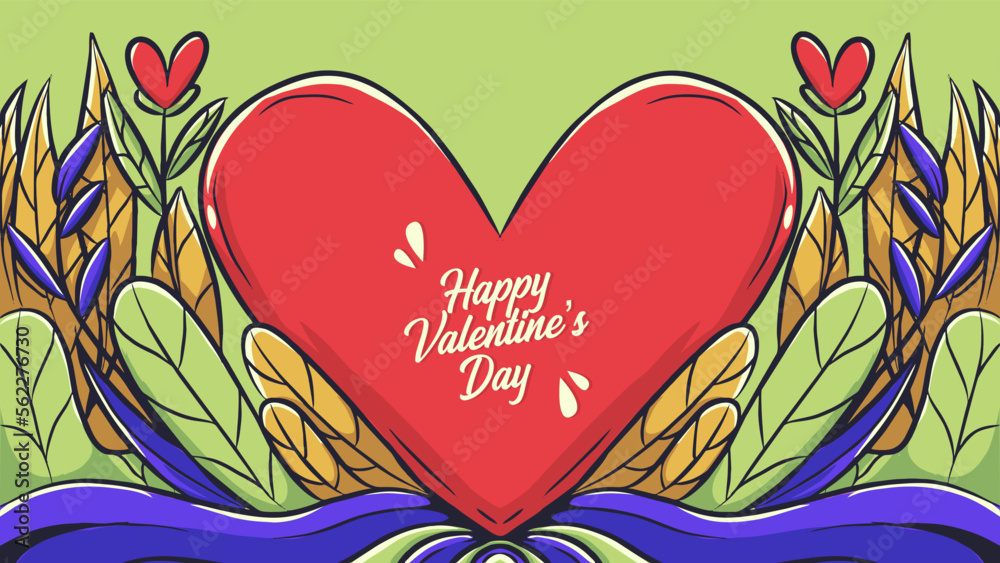 valentine background with illustration of flora and heart