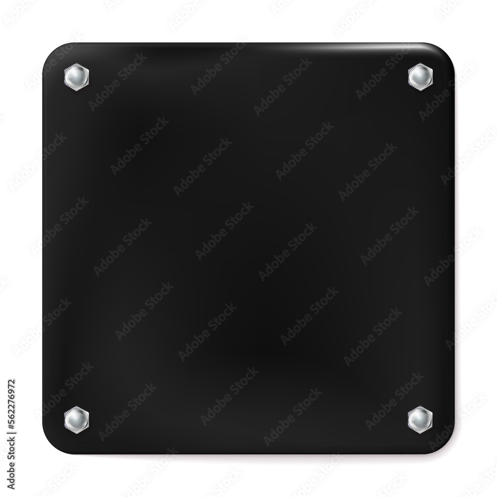 Obraz premium Black square painted plate with screws isolated. Style for graphic and web design, label, template. png