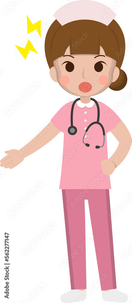 Female medical worker angry, medical staff, emoji cartoon