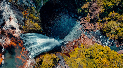 Aerial overhead View of Belmore Falls in Budderoo National Park, Australia