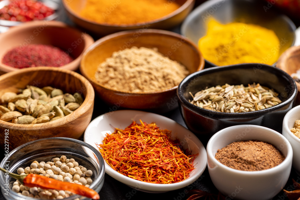 Various spices in bowls Various spices in bowls