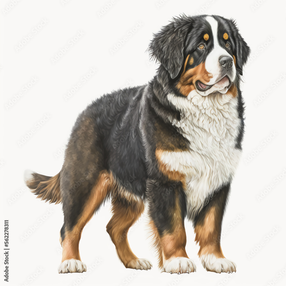 “Generative AI” Bernese Mountain Dog digital illustration.