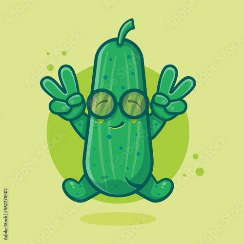 cute cucumber character mascot with peace sign hand gesture isolated cartoon in flat style design