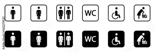 Conjunto de iconos de baño. Hombres, mujeres, discapacitados. Ilustración vectorial