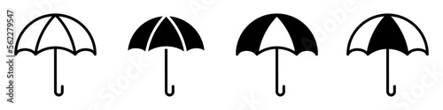 Conjunto de iconos de sombrilla. Parasol, paraguas. Utensilio portátil de protección contra la lluvia y sol. Ilustración vectorial