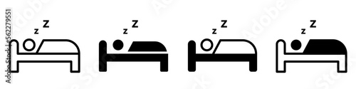 Conjunto de iconos de dormir. Persona durmiendo. Concepto de sueño, descanso, relajación. Ilustración