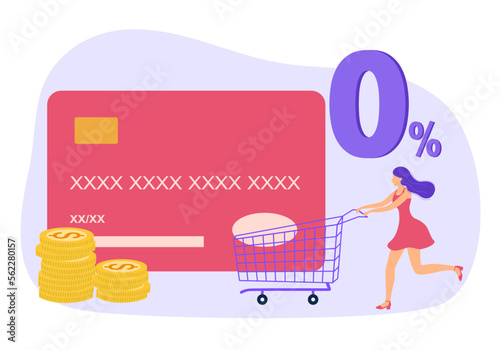 Shopping promotion with 0 percent interest credit card payment concept vector illustration.