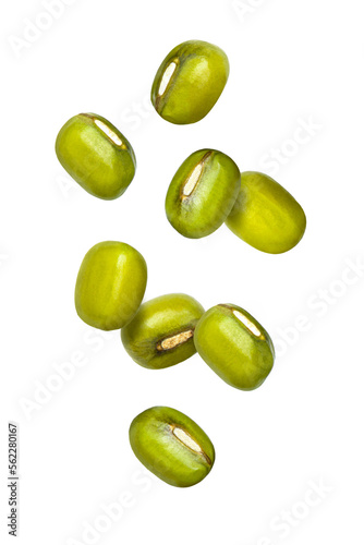 Wallpaper Mural Green mung beans flying in the air isolated on white background. Torontodigital.ca